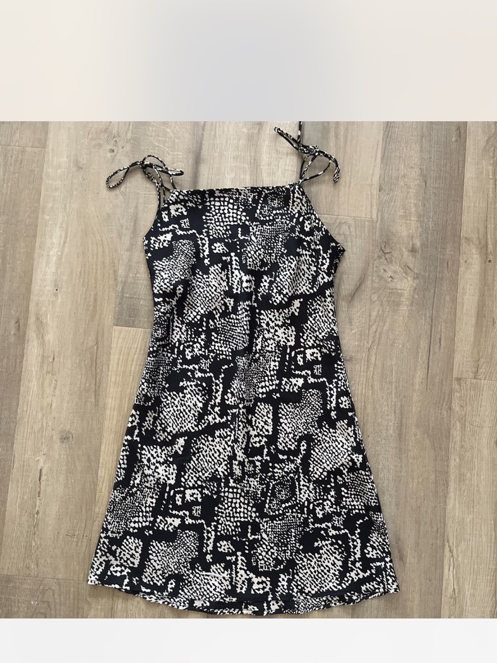 Zara Black & White Abstract Print Tie-Strap Mini Dress